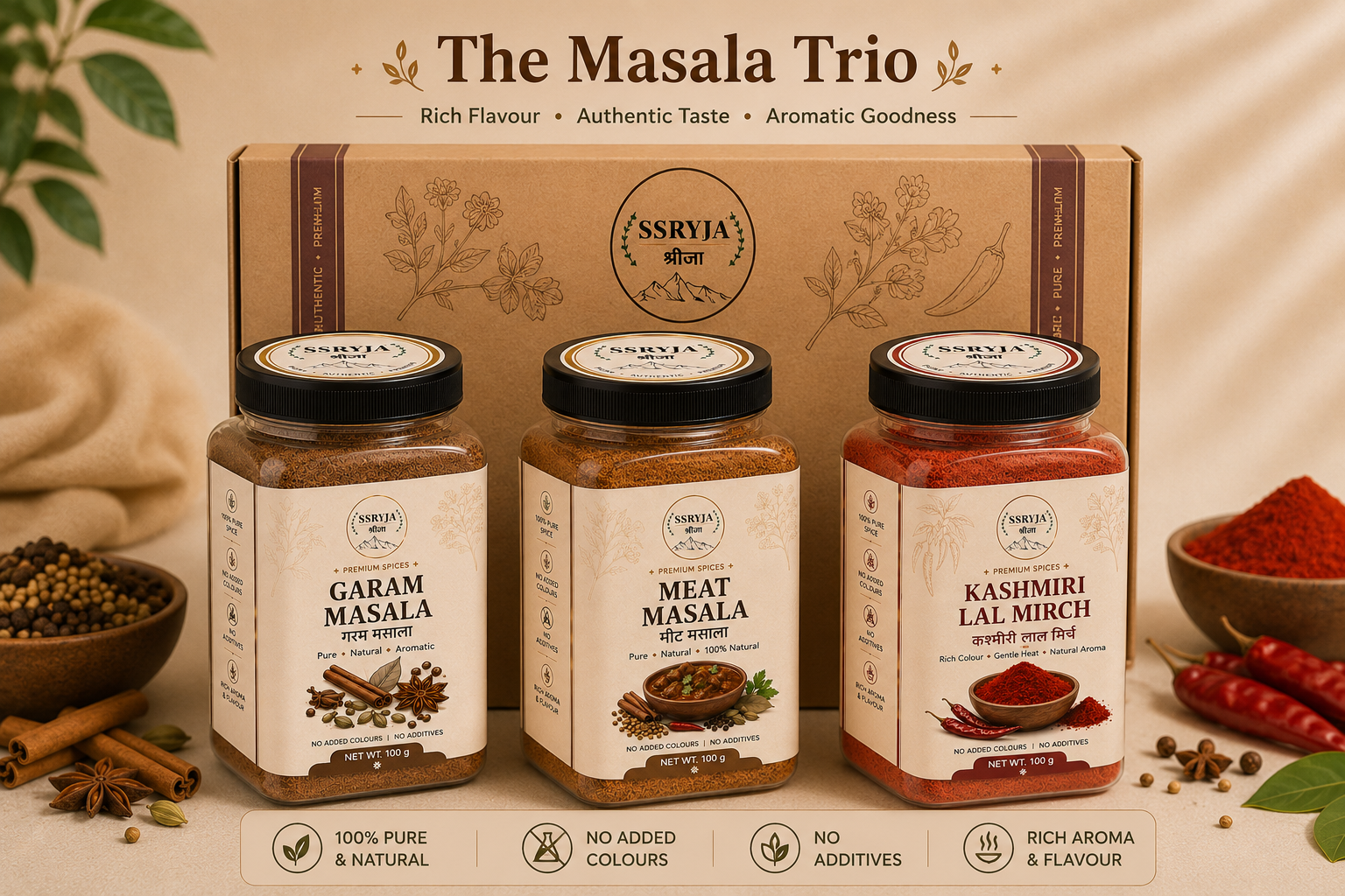 SSRYJA Signature Masala Trio – Garam Masala, Meat Masala & Kashmiri Lal Mirch